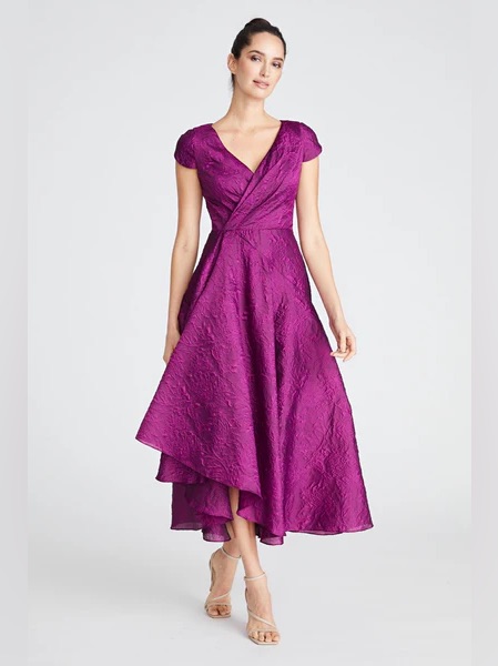 Theia Sevyn Vibrant Magenta Textured High-Low Wrap Dress